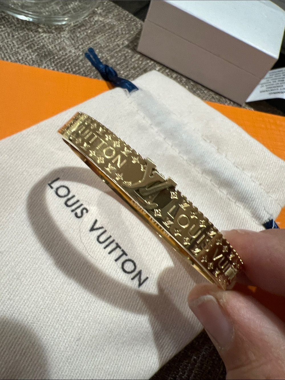 Gold Monogram Logo Cuff Bracelet